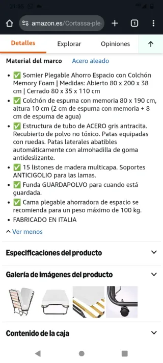 Cama plegable Cortassa con ruedas y funda