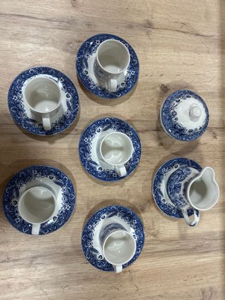 Juego de café inglés Churchill azul y blanco.