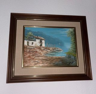 Cuadro paisaje casa y mar