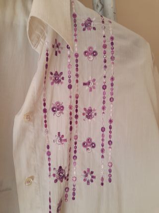 Camicetta donna bianca con perline