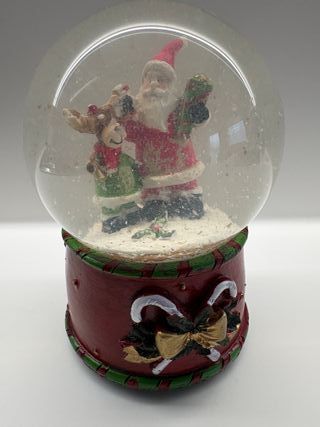 Palla di vetro natalizia Babbo Natale e renna