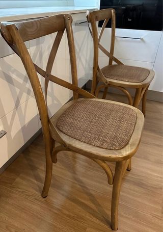 2 Sillas comedor madera olmo y ratán
