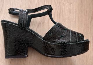 Sandalias Audley Piel Negro y Turquesa.