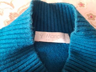 Maglione blu collo alto fantasia rombi