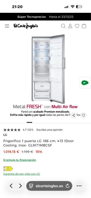 Nevera LG como nueva en garantía