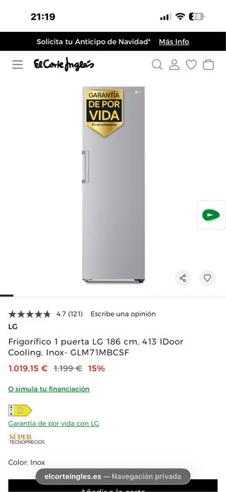 Nevera LG como nueva en garantía