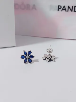Pendientes Flor Pandora Azul y Plata