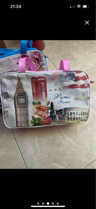 2 bolsos de viaje rosas y monumentos