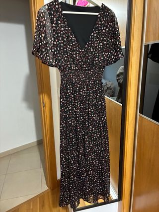 Vestido floral negro talla M camisa vaquera nueva