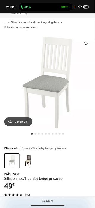 Set di 4 sedie da pranzo bianche