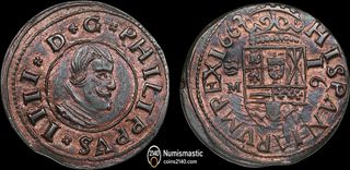 Felipe IV. 16 maravedís. 1663. Valladolid. 3,36g.