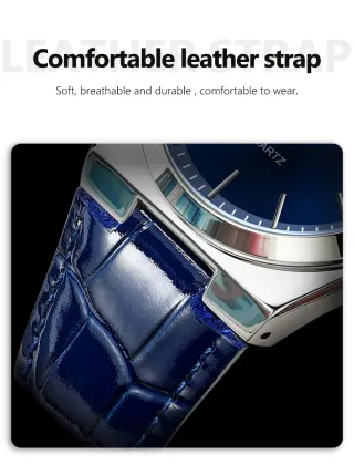 Reloj Poedagar Hombre Esfera Azul Correa Piel