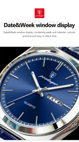 Reloj Poedagar Hombre Esfera Azul Correa Piel