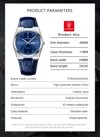 Reloj Poedagar Hombre Azul y Plateado