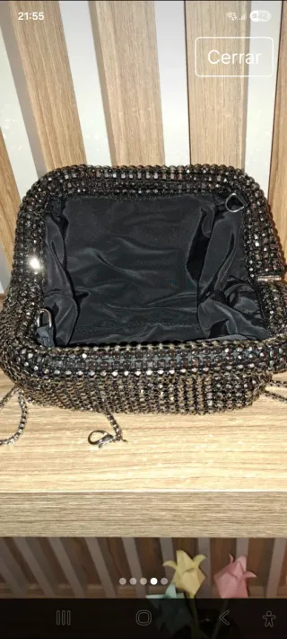 Bolso Clutch Fiesta Strass Negro y Plateado