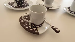 Set 4 Tazzine Caffè con Piattini e Cucchiaini