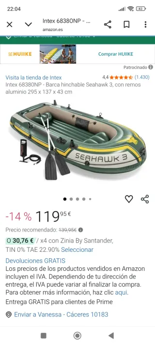 Barca hinchable Intex Seahawk 3,se a usado 3 veces