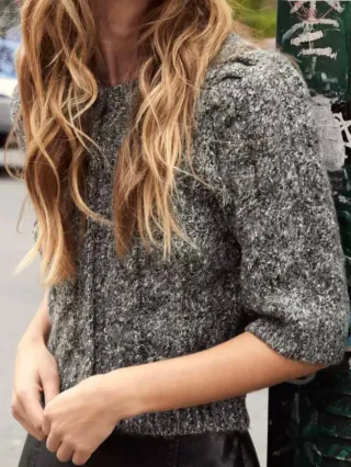 Chaqueta de punto abullonada gris