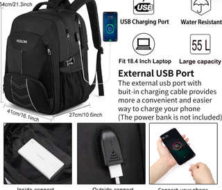 MOCHILA PUSLOM NEGRA IMPERMEABLE CON USB