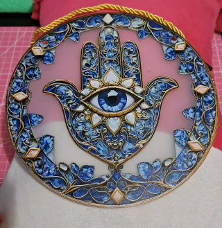 Atrapasol Hamsa Ojo Azul Dorado