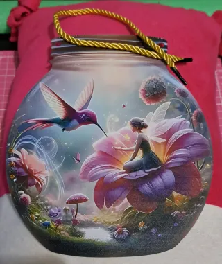 Adorno colgante atrapasol hada y colibrí