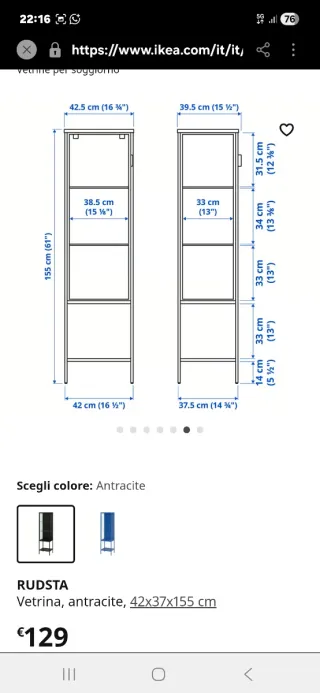 Vetrina RUDSTA IKEA Vetro Nero