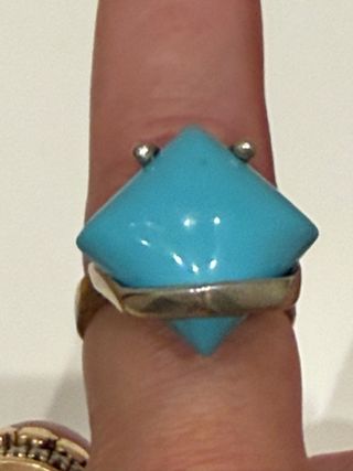 2 Anillos piedra Turquesa y piedra Blanca