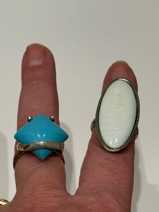 2 Anillos piedra Turquesa y piedra Blanca