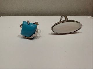 2 Anillos piedra Turquesa y piedra Blanca