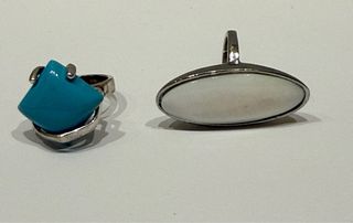 2 Anillos piedra Turquesa y piedra Blanca