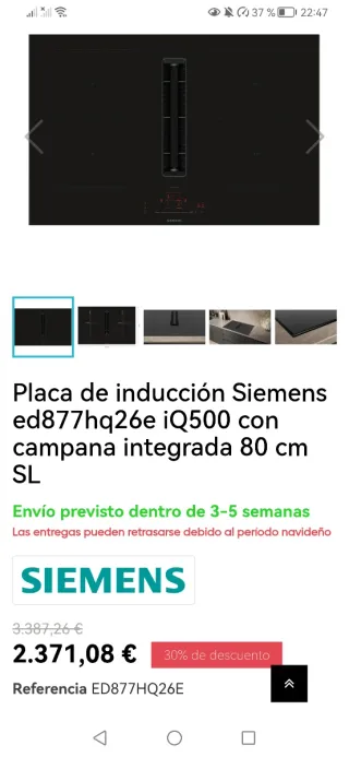 Placa Siemens con extractor IQ500 nueva