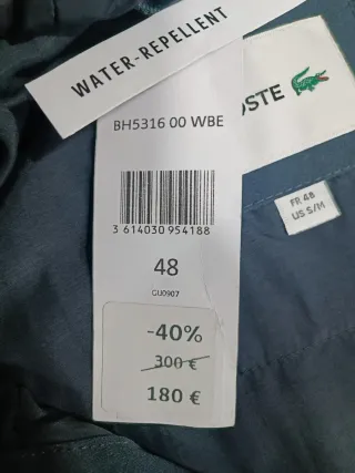 Chaqueta Lacoste Impermeable Talla 48 (S-M)