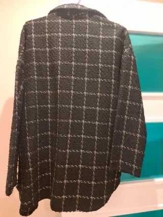 Chaqueta cuadros tweed negro y dorado