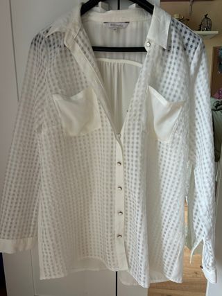 Camisa MS MODE blanca cuadros transparente XXL