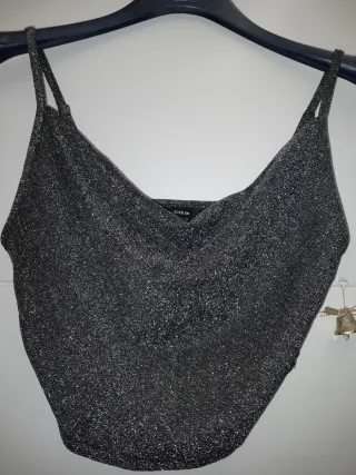 Top fiesta plateado brillante