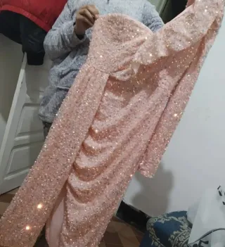 Vestido fiesta lentejuelas rosa y dorado