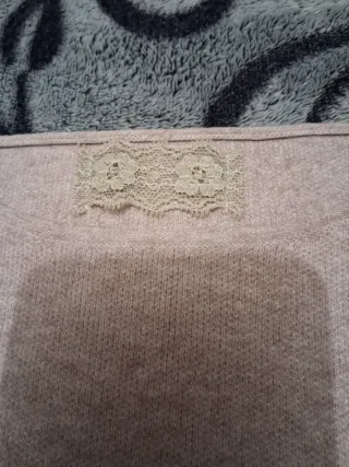 Jersey beige con flecos talla única