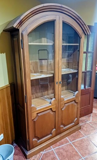 Armario antiguo de madera y cristal