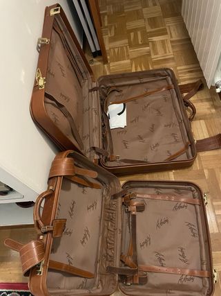 2 Maletas vintage de cuero marrón