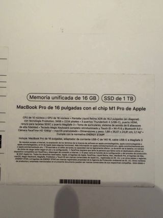 MacBook Pro 16" (2021) Chip M1 Pro 1TB SSD - 16Gb