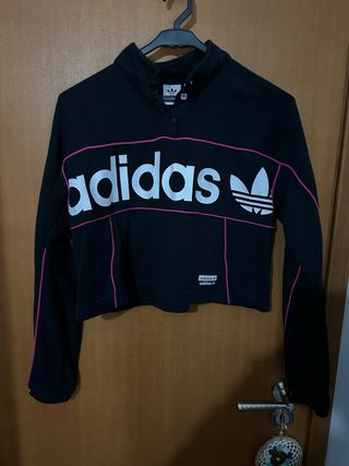 Camisola Croped Adidas Preta e Rosa
