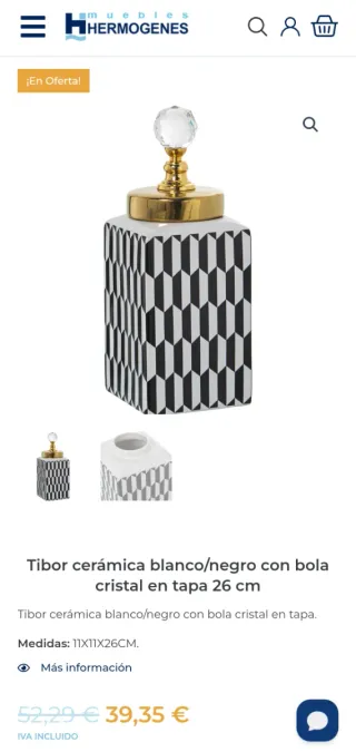 Tibor Cerámica Geométrico Blanco y Negro