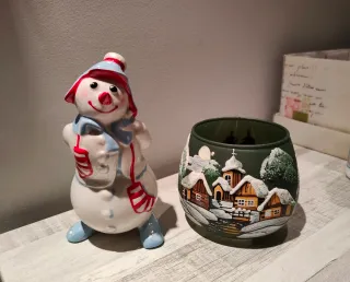 Figuras Navidad Muñeco Nieve y Portavelas