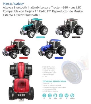 Tractor Altavoz Azul Negro, rojo y turquesa.
