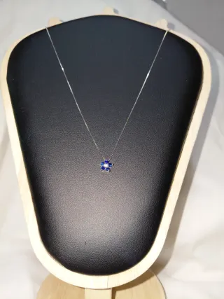 Collar Oro 18k Diamante y Zafiros Flor