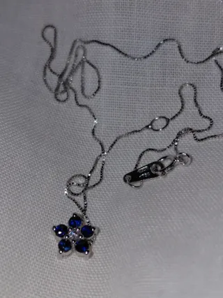 Collar Oro 18k Diamante y Zafiros Flor