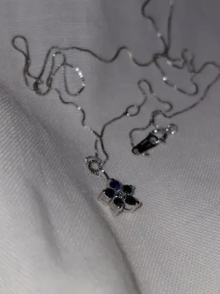 Collar Oro 18k Diamante y Zafiros Flor