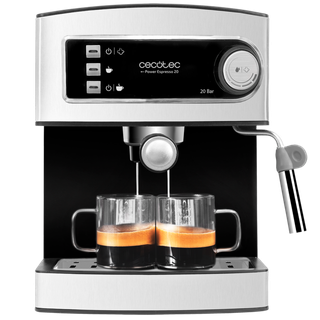 Cecotec Cafetera Express Manual Power Espresso 20. 850 W, PresiÃ³n 20 Bares, DepÃ³sito de 1,6L, Brazo Doble Salida, Vaporizador, Superficie Calientatazas, Acabados en Acero Inoxidable