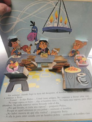 libro con relieve, LOS PICAPIEDRAS Y EL HOMBRE RICO QUE LLORABA, LIBROS ANIMADOS, NORMA AÑOS 1970