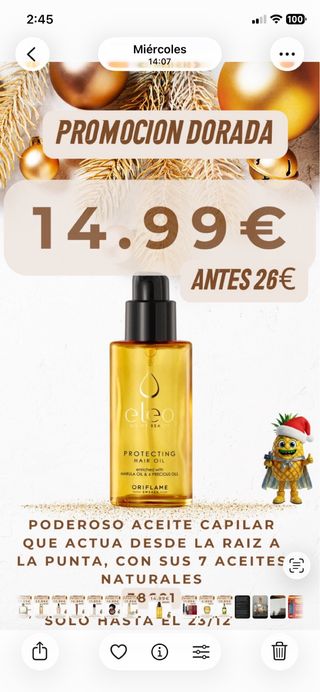 Aceite capilar Oriflame Eleo Dorado